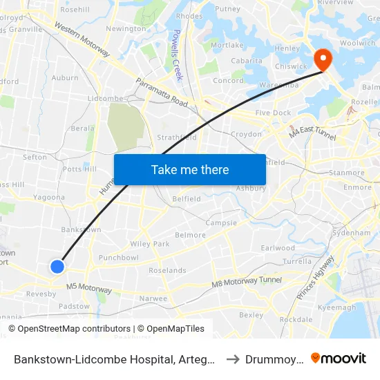 Bankstown-Lidcombe Hospital, Artegall St to Drummoyne map