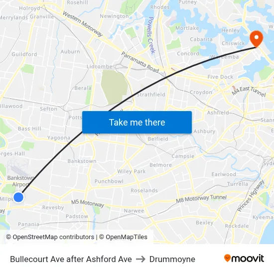 Bullecourt Ave after Ashford Ave to Drummoyne map