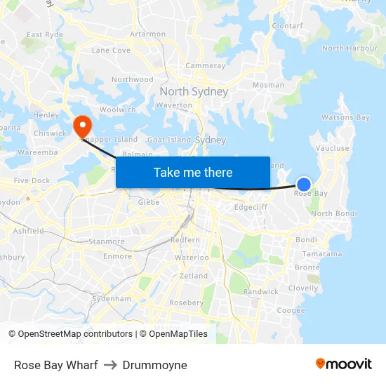 Rose Bay Wharf to Drummoyne map