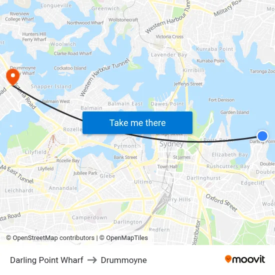 Darling Point Wharf to Drummoyne map