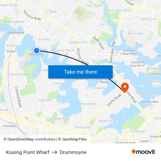 Kissing Point Wharf to Drummoyne map