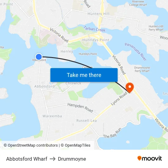 Abbotsford Wharf to Drummoyne map