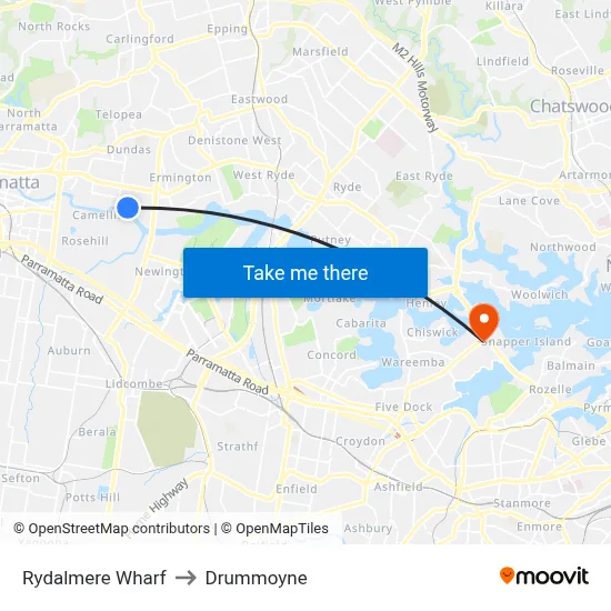 Rydalmere Wharf to Drummoyne map