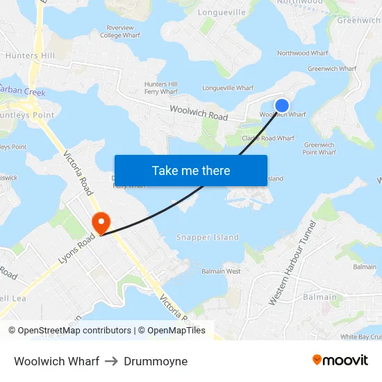 Woolwich Wharf to Drummoyne map