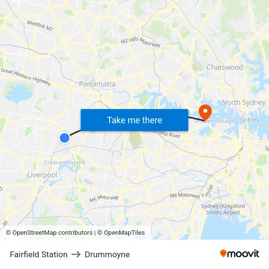 Fairfield Station to Drummoyne map
