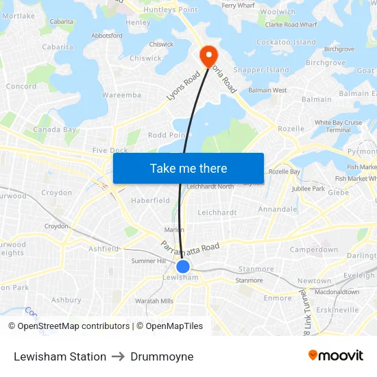 Lewisham Station to Drummoyne map