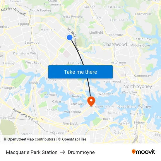 Macquarie Park Station to Drummoyne map
