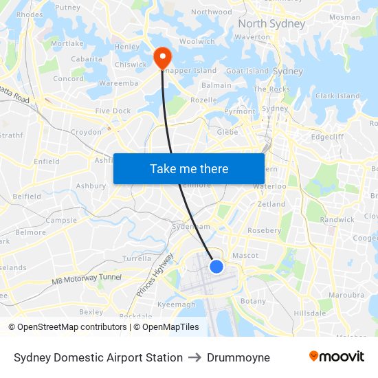 Sydney Domestic Airport Station to Drummoyne map
