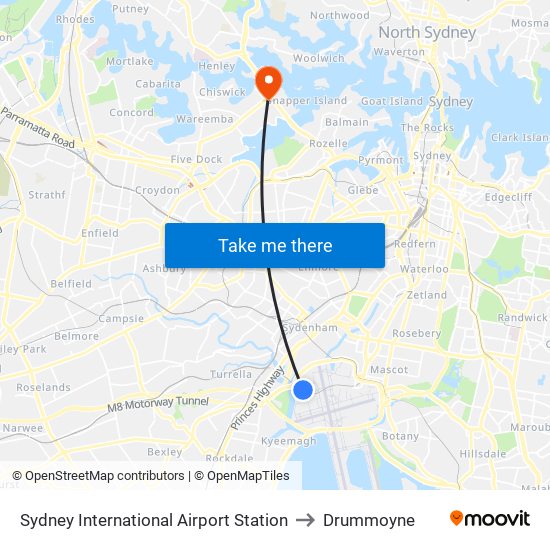 Sydney International Airport Station to Drummoyne map