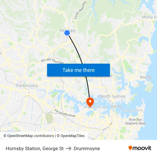 Hornsby Station, George St to Drummoyne map