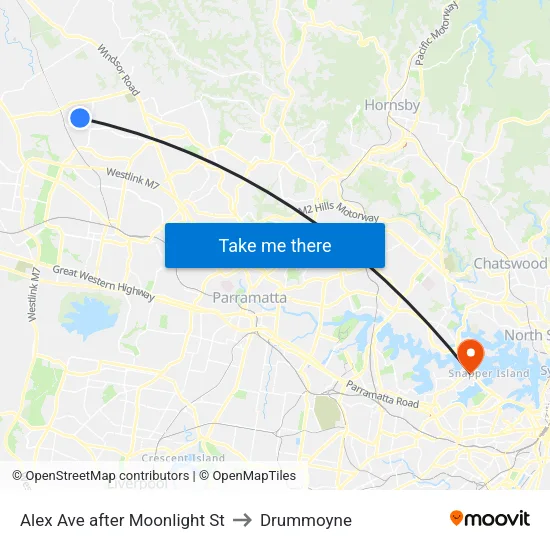 Alex Ave after Moonlight St to Drummoyne map