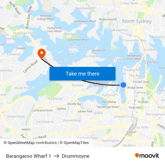 Barangaroo Wharf 1 to Drummoyne map
