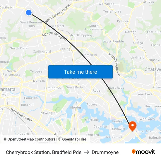Cherrybrook Station, Bradfield Pde to Drummoyne map