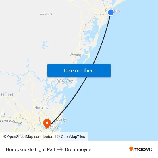 Honeysuckle Light Rail to Drummoyne map
