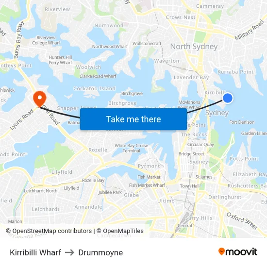 Kirribilli Wharf to Drummoyne map