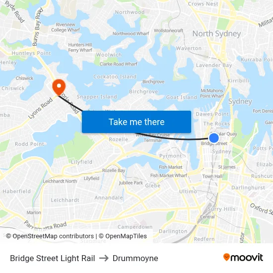 Bridge Street Light Rail to Drummoyne map