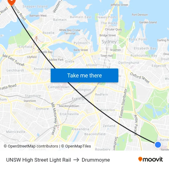 UNSW High Street Light Rail to Drummoyne map
