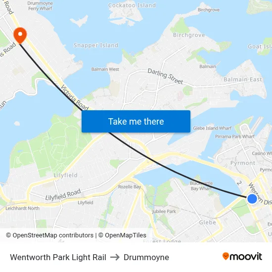Wentworth Park Light Rail to Drummoyne map