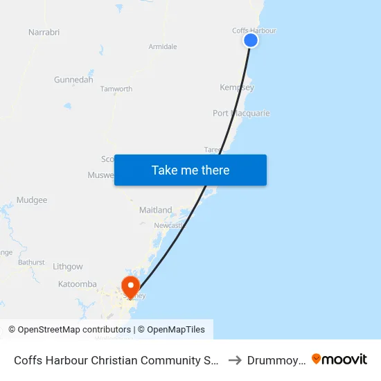 Coffs Harbour Christian Community School to Drummoyne map