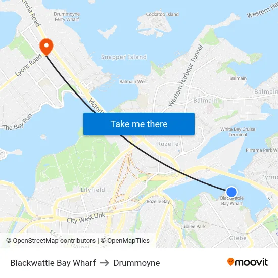 Blackwattle Bay Wharf to Drummoyne map