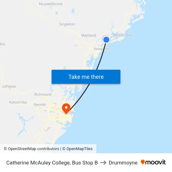 Catherine McAuley College, Bus Stop B to Drummoyne map
