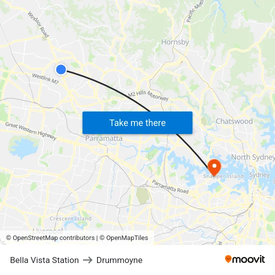 Bella Vista Station to Drummoyne map