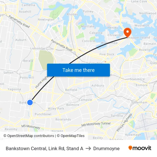 Bankstown Central, Link Rd, Stand A to Drummoyne map
