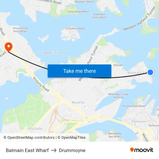 Balmain East Wharf to Drummoyne map