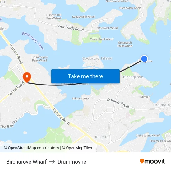 Birchgrove Wharf to Drummoyne map