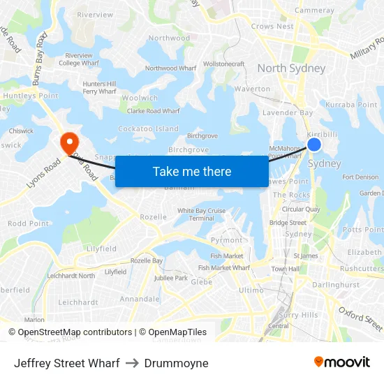 Jeffrey Street Wharf to Drummoyne map