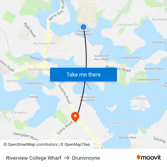 Riverview College Wharf to Drummoyne map