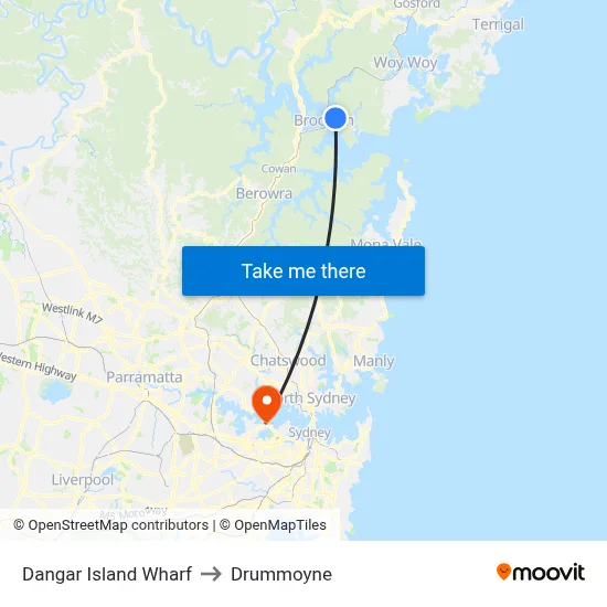 Dangar Island Wharf to Drummoyne map