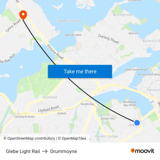 Glebe Light Rail to Drummoyne map