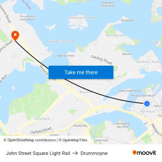 John Street Square Light Rail to Drummoyne map