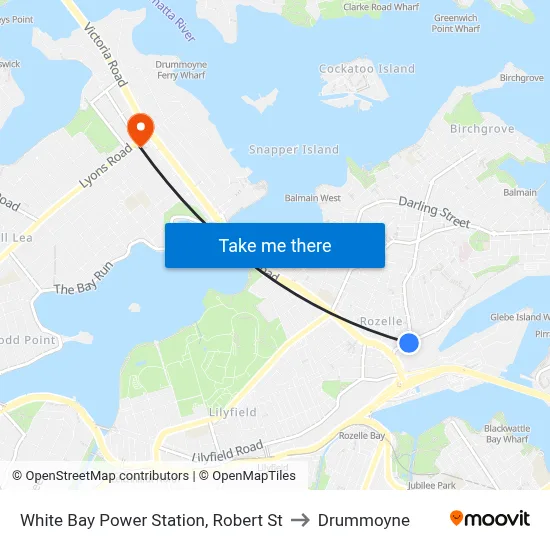 White Bay Power Station, Robert St to Drummoyne map