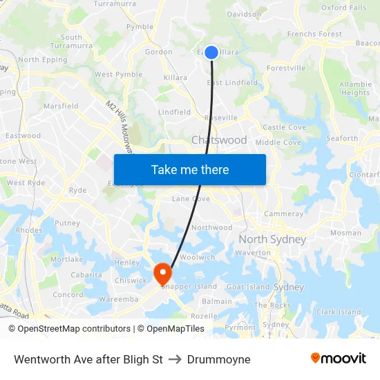 Wentworth Ave after Bligh St to Drummoyne map