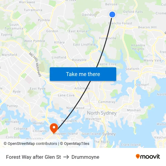 Forest Way after Glen St to Drummoyne map