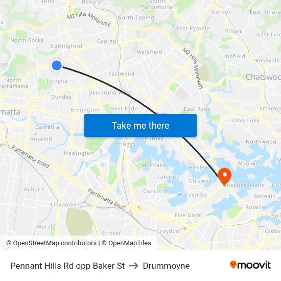 Pennant Hills Rd opp Baker St to Drummoyne map