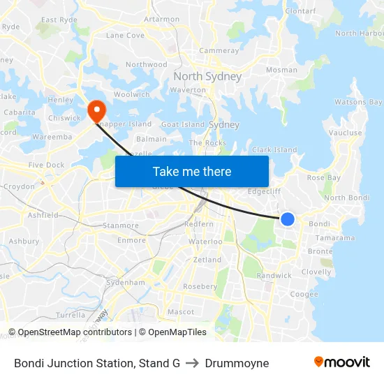 Bondi Junction Station, Stand G to Drummoyne map
