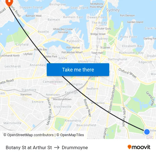 Botany St at Arthur St to Drummoyne map