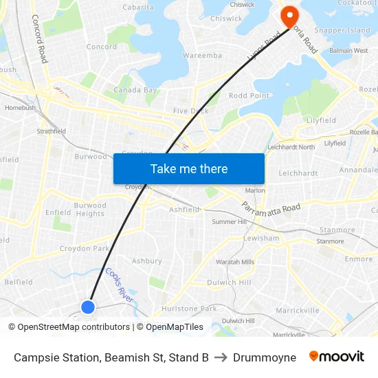 Campsie Station, Beamish St, Stand B to Drummoyne map