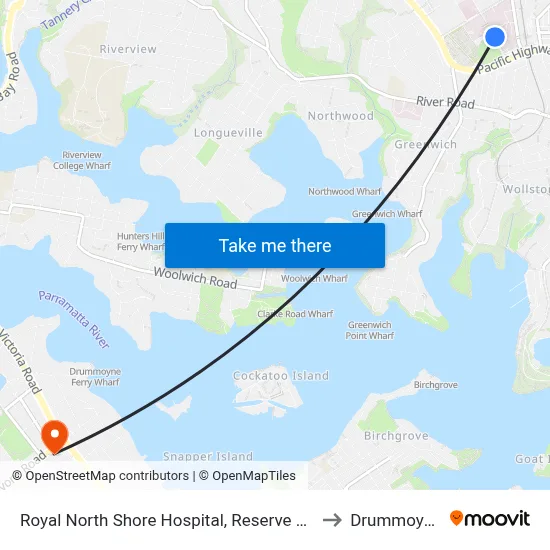 Royal North Shore Hospital, Reserve Rd to Drummoyne map