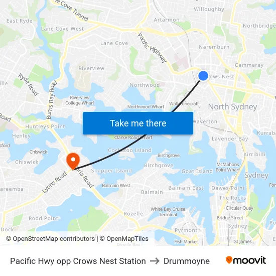 Pacific Hwy opp Crows Nest Station to Drummoyne map