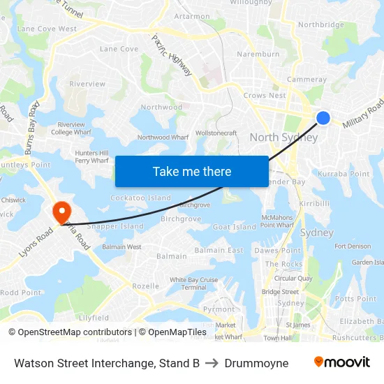 Watson Street Interchange, Stand B to Drummoyne map