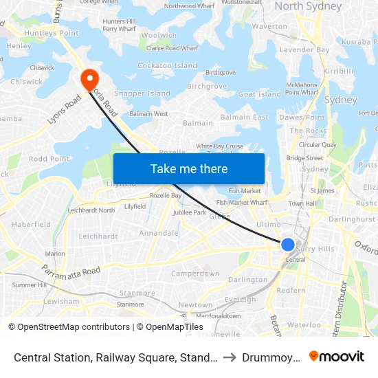 Central Station, Railway Square, Stand M to Drummoyne map