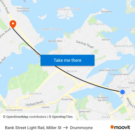 Bank Street Light Rail, Miller St to Drummoyne map