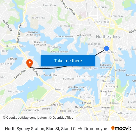 North Sydney Station, Blue St, Stand C to Drummoyne map