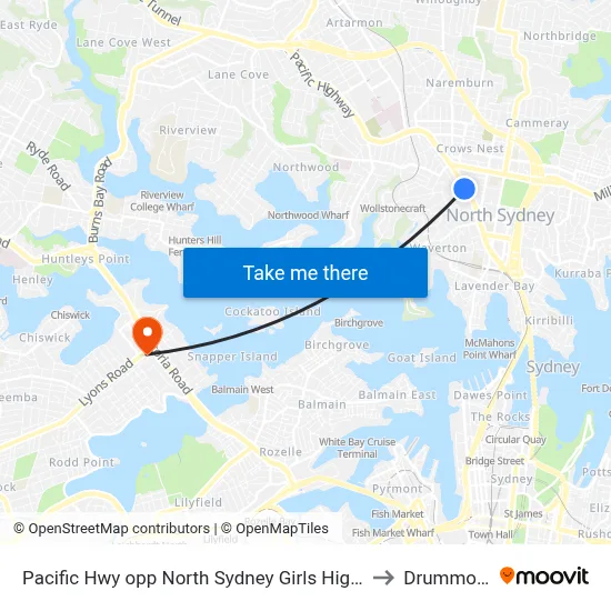 Pacific Hwy opp North Sydney Girls High School to Drummoyne map