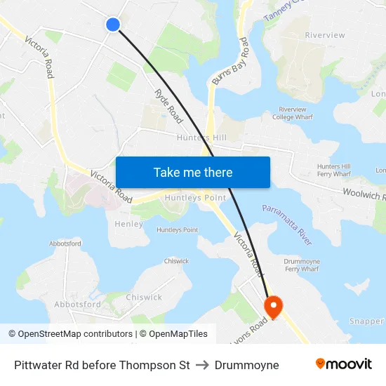 Pittwater Rd before Thompson St to Drummoyne map