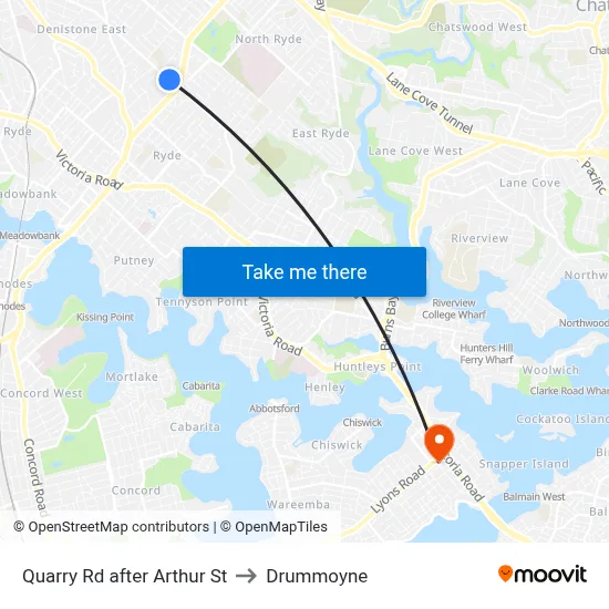Quarry Rd after Arthur St to Drummoyne map